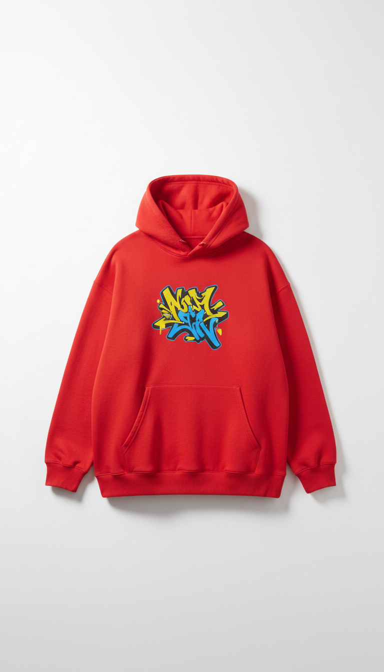 Graffiti Red Oversized Logo Hoodie