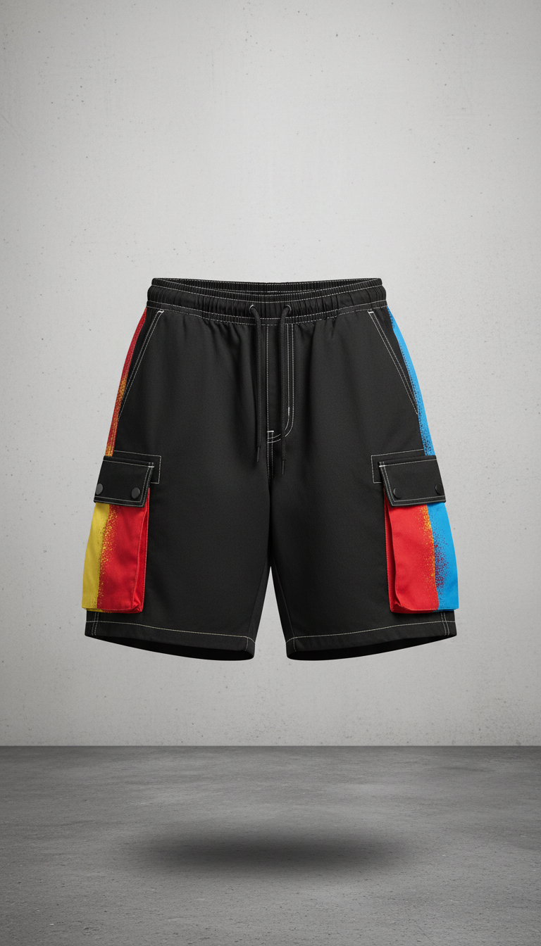 Urban Asphalt Black Baggy Cargo Shorts
